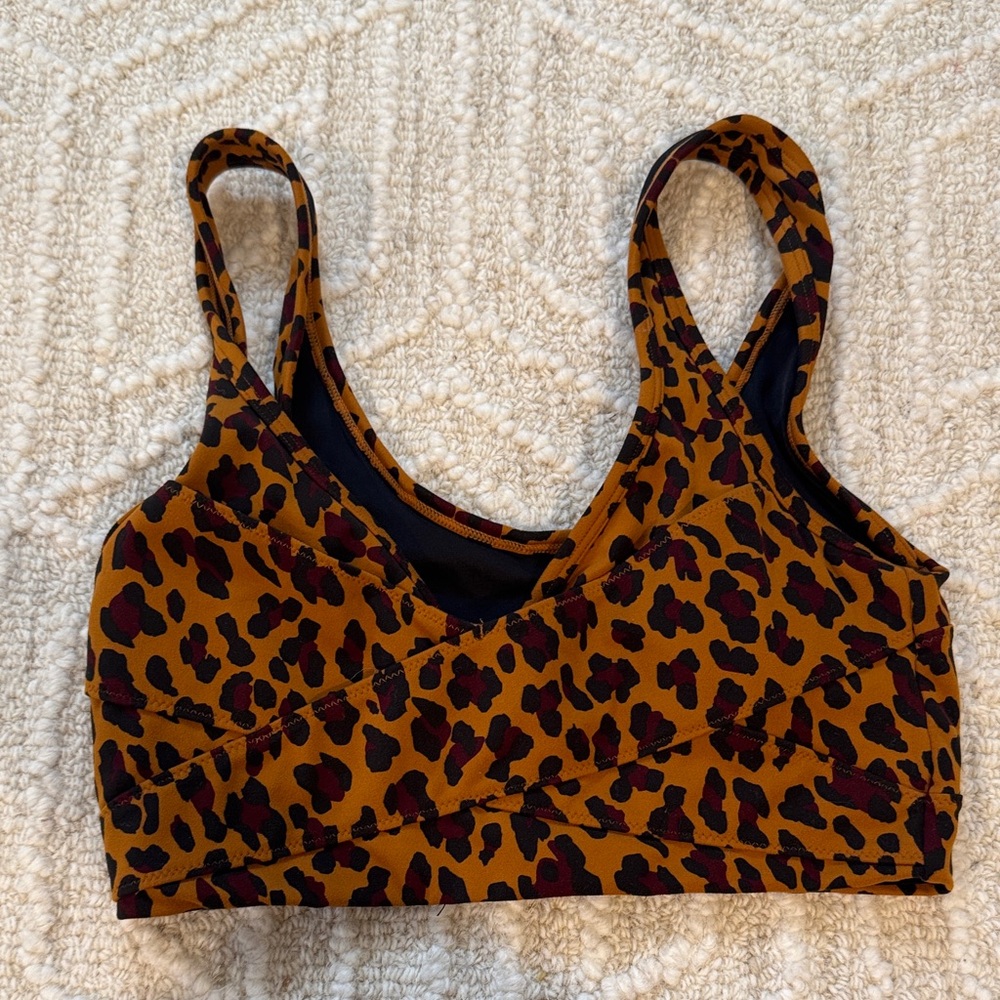 Varley Leopard Print Sports Bra in Brown and Black